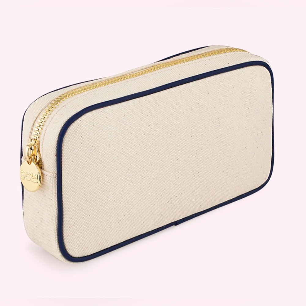 Stoney Clover Lane Canvas & Nylon Pouch (natural canvas, sapphire leather trim)